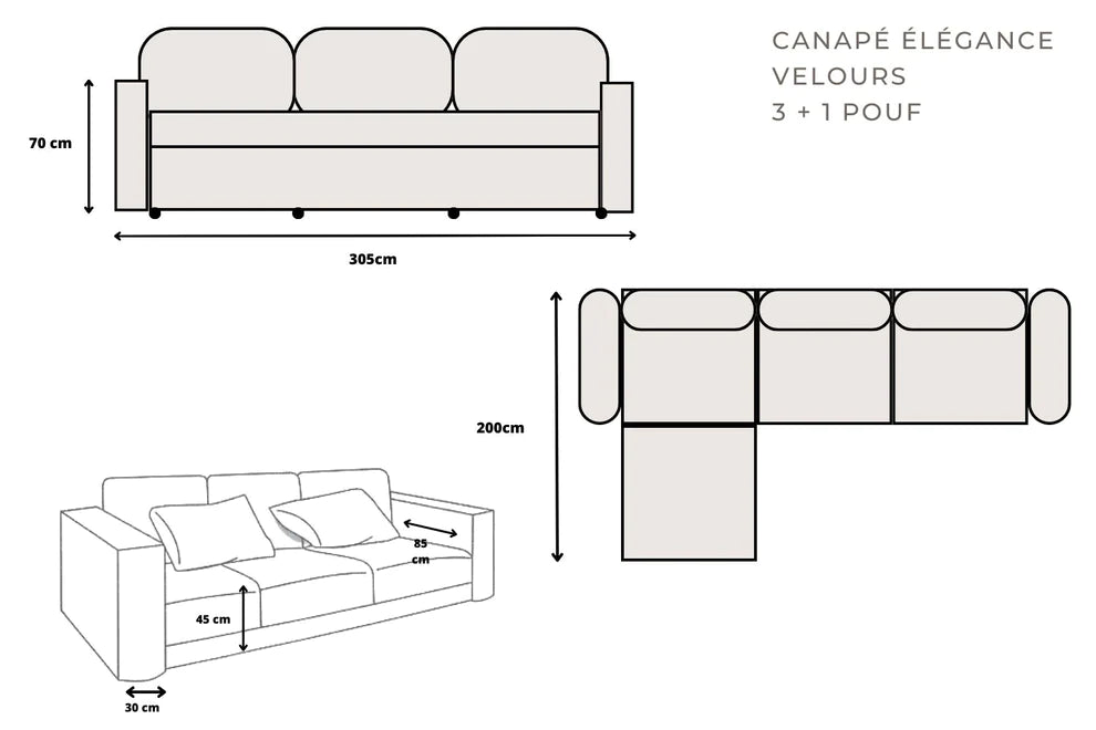 Canape Elegance 3+1 Velours Beige